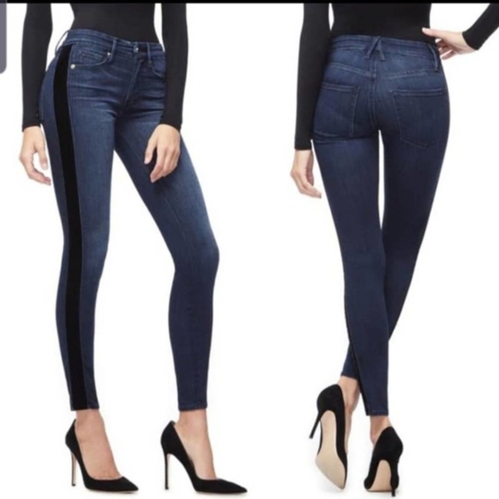 Good American Good Waist Velvet Tuxedo Stripe Size 25